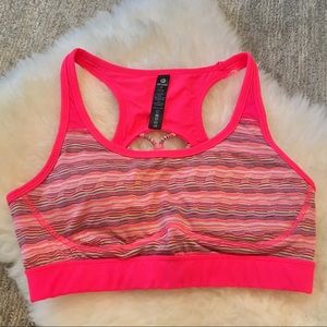 Neon Coral/Salmon Sports Bra w Retro Patterns (S)